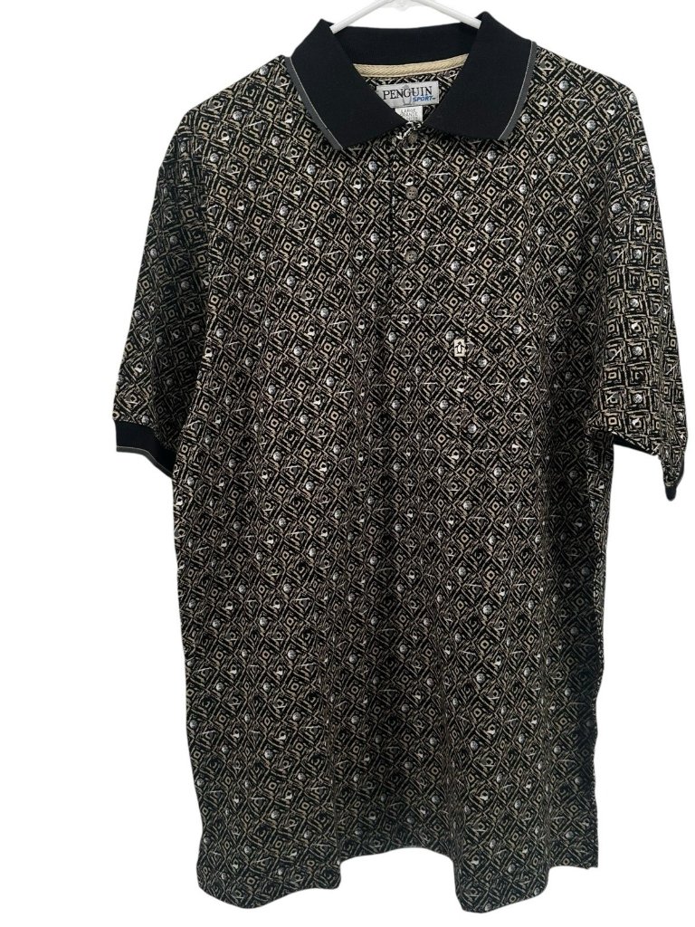 Penguin Sport Polo Shirt Mens Large Allover Print Golf Club